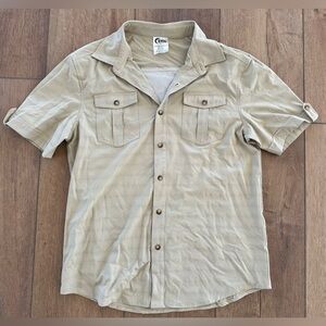 ZYIA Men's Short Sleeve Button-Down Shirt in Beige